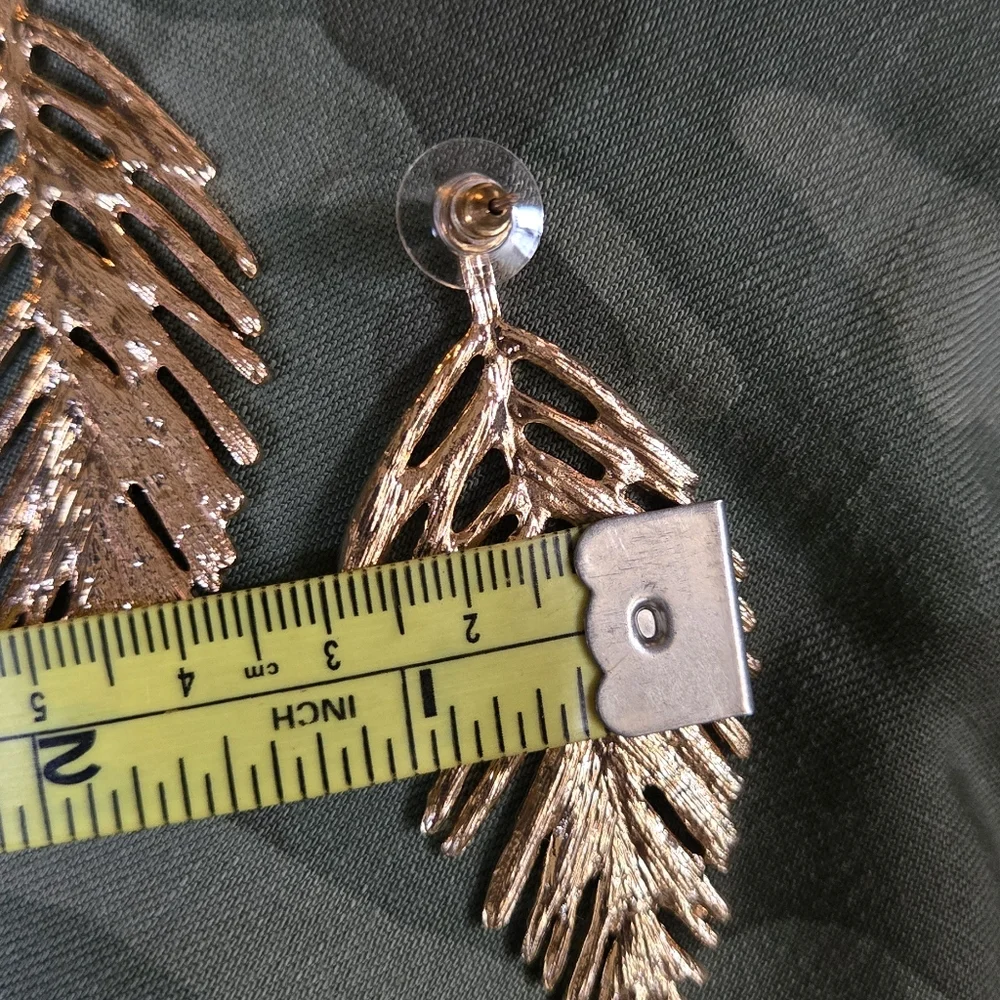 Gold Leaf Earrings 3"×1" - Picture 7 of 7